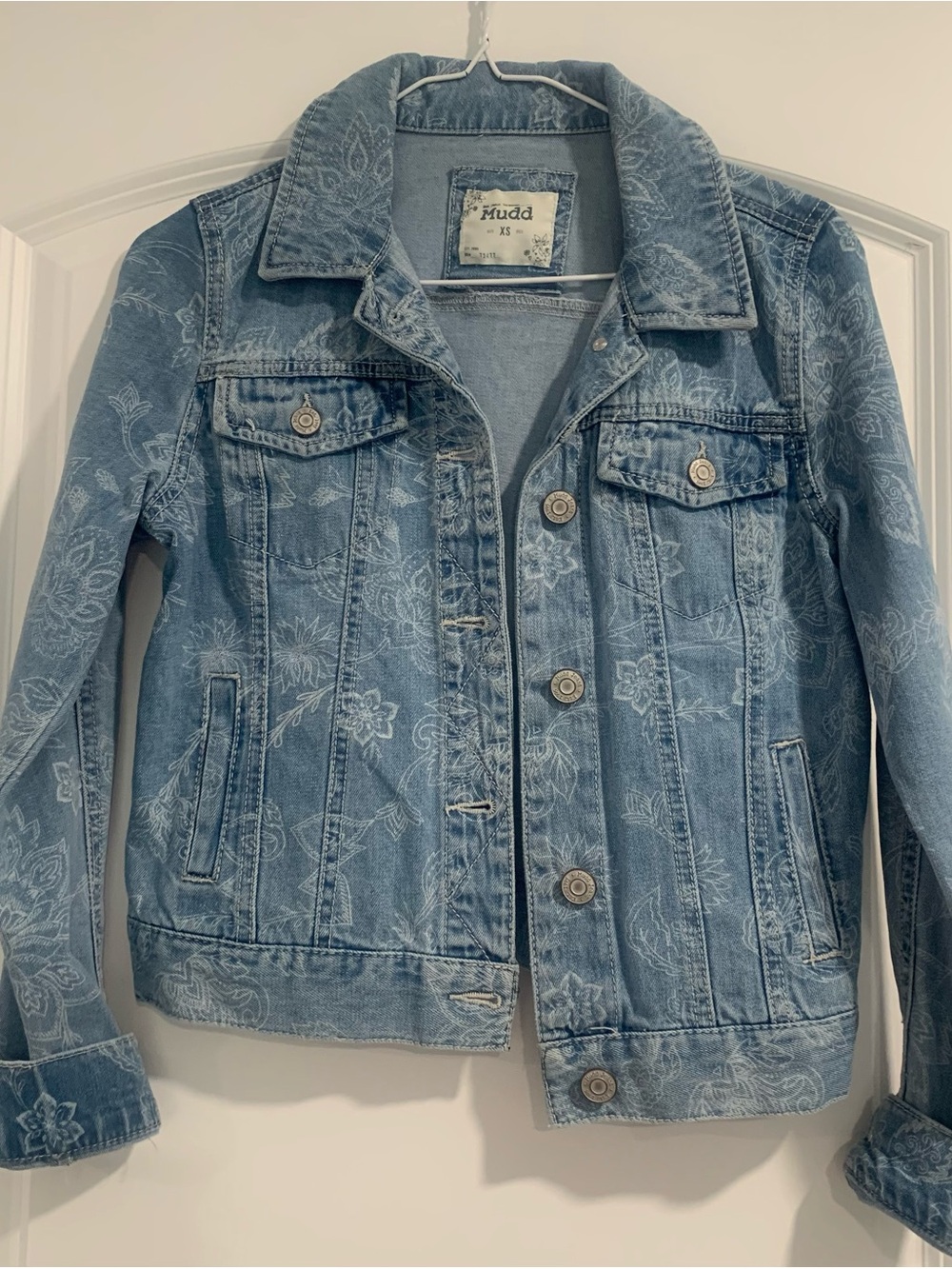 Mudd Light Blue Denim Jacket with White Floral Trim